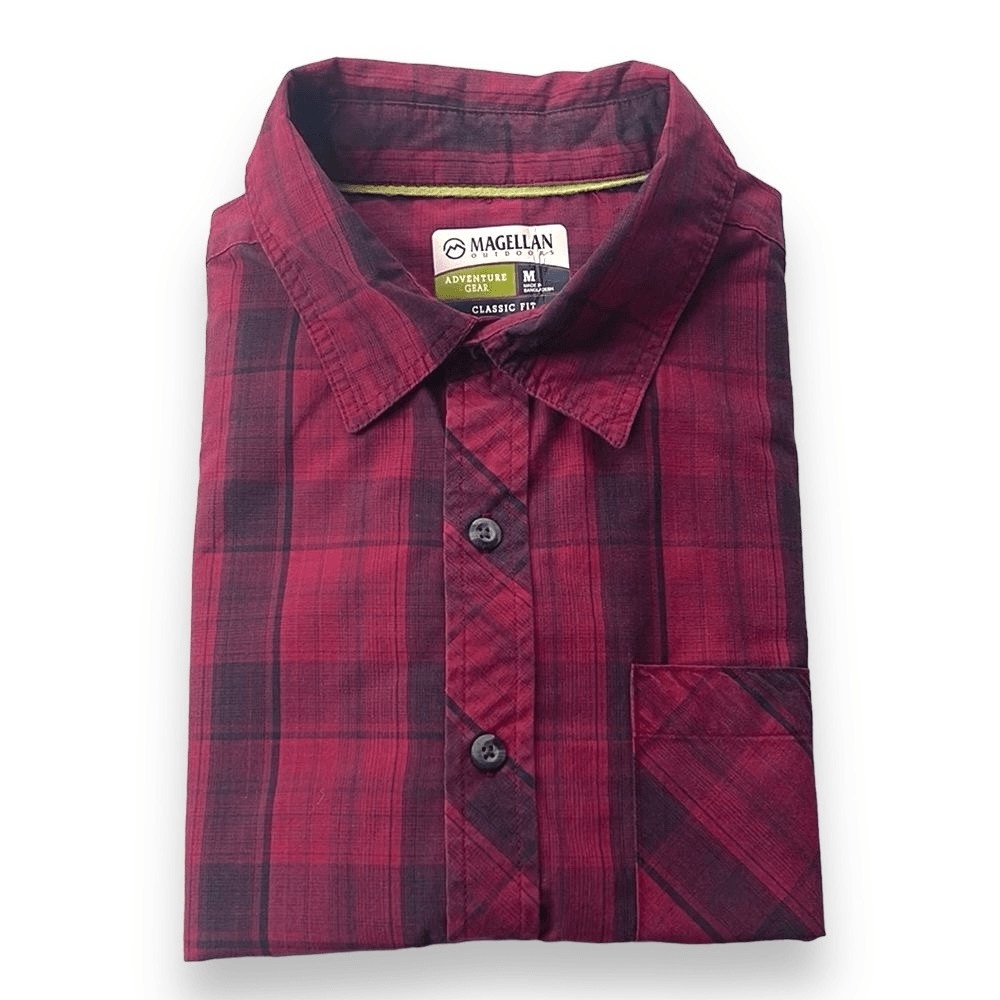 Magellan Outdoors Shirt Mens Medium M Red Plaid Long Sleeve Button Down Shirt‎
